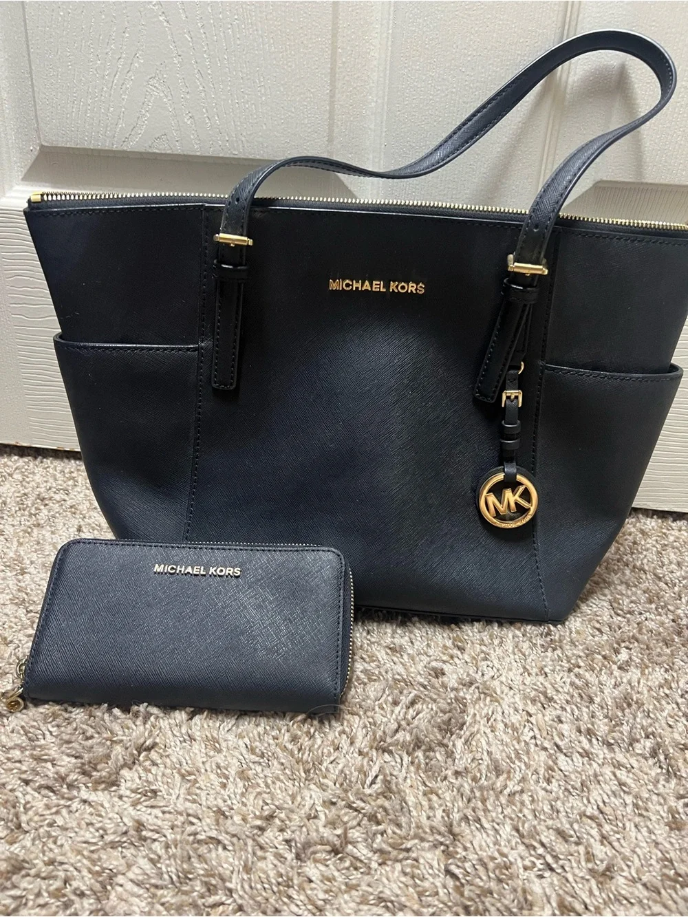 Michael Kors Black Saffiano Leather Tote with Matching Wallet Set